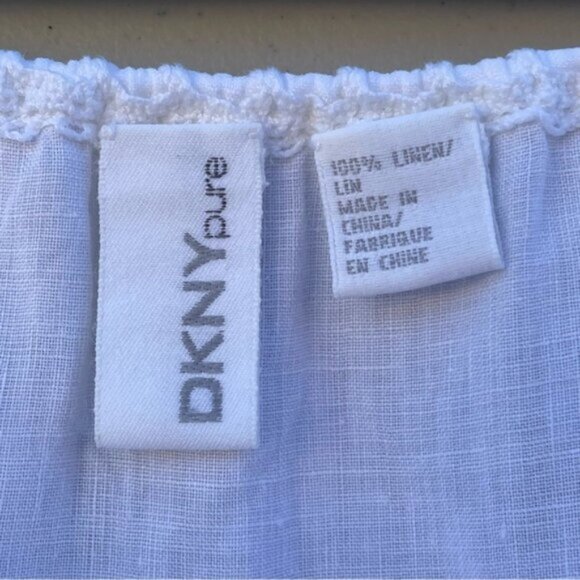DKNY White Linen Skirt w/Cochet Panels & Drawstring Waist Size 14 - Picture 4 of 11